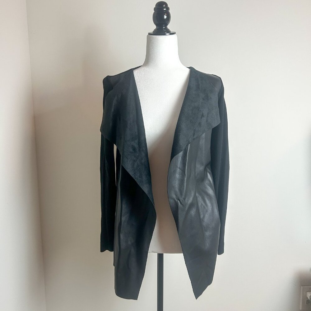 Zara Open Front Sweater with Faux Leather Detail – Size Small